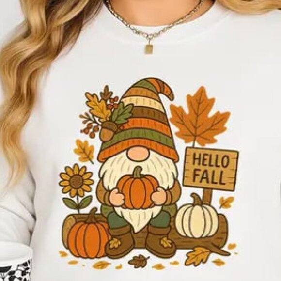 Tops - Hello Fall Tshirt, Cute Halloween Gnome Shirt, Autumn Pumpkin Tee